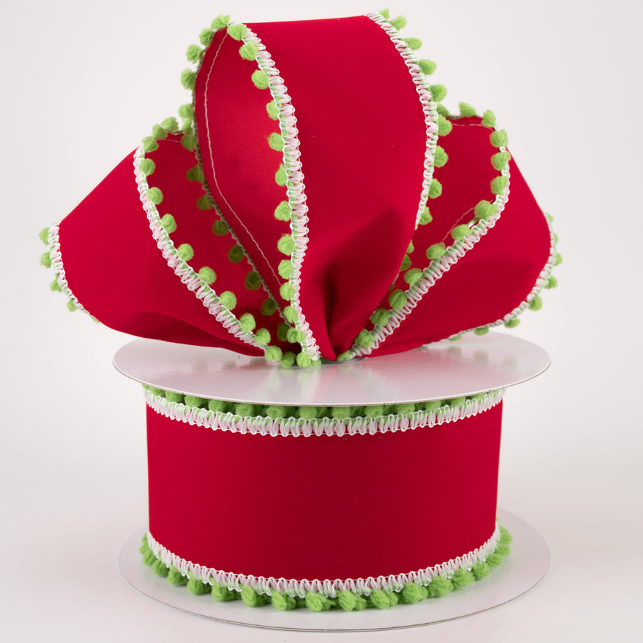 2.5" Red Velvet with Green Ball Edge Ribbon (10 Yards) Lifestyle Photo
