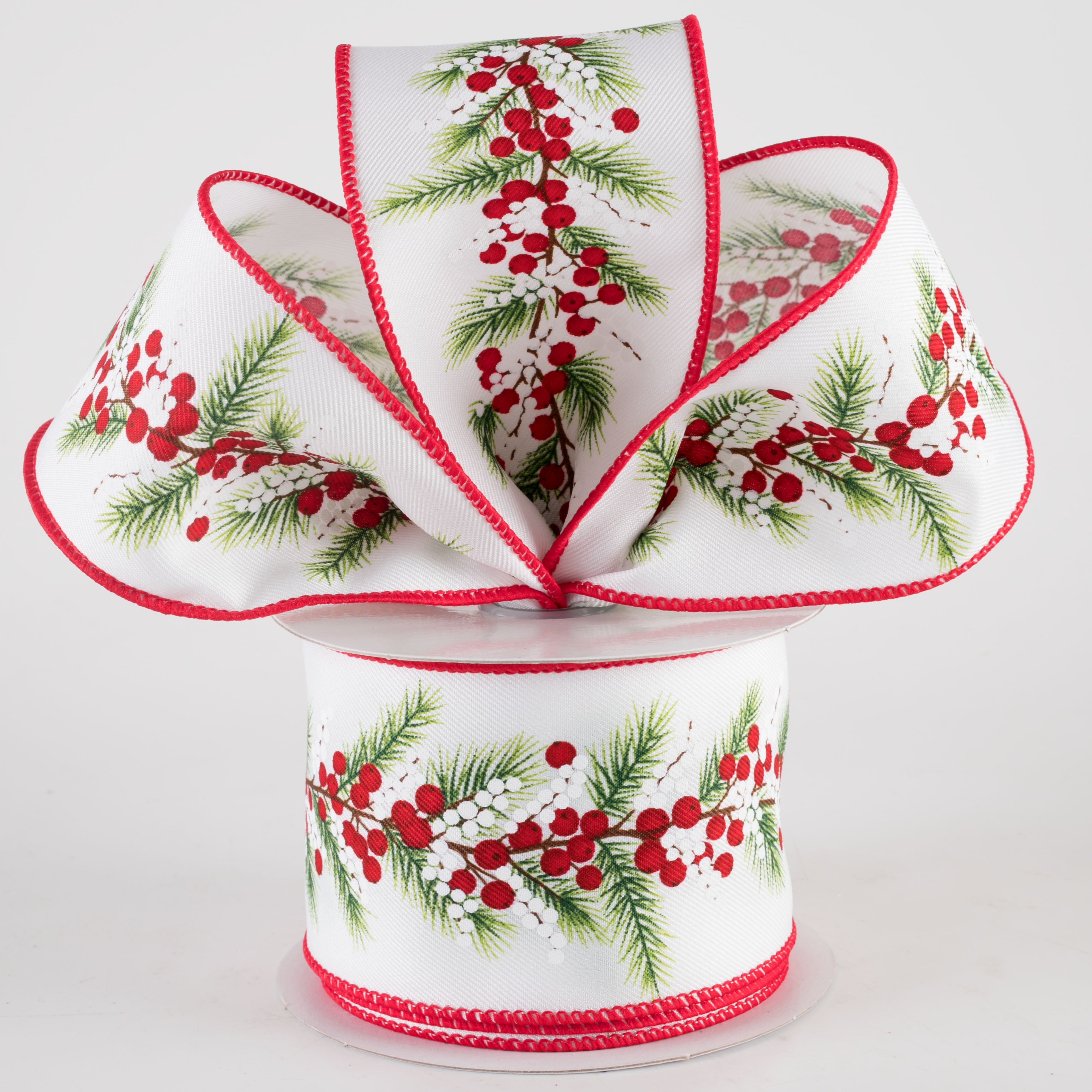 2.5" Red & White Berries and Pine Ribbon: White Lifestyle Photo
