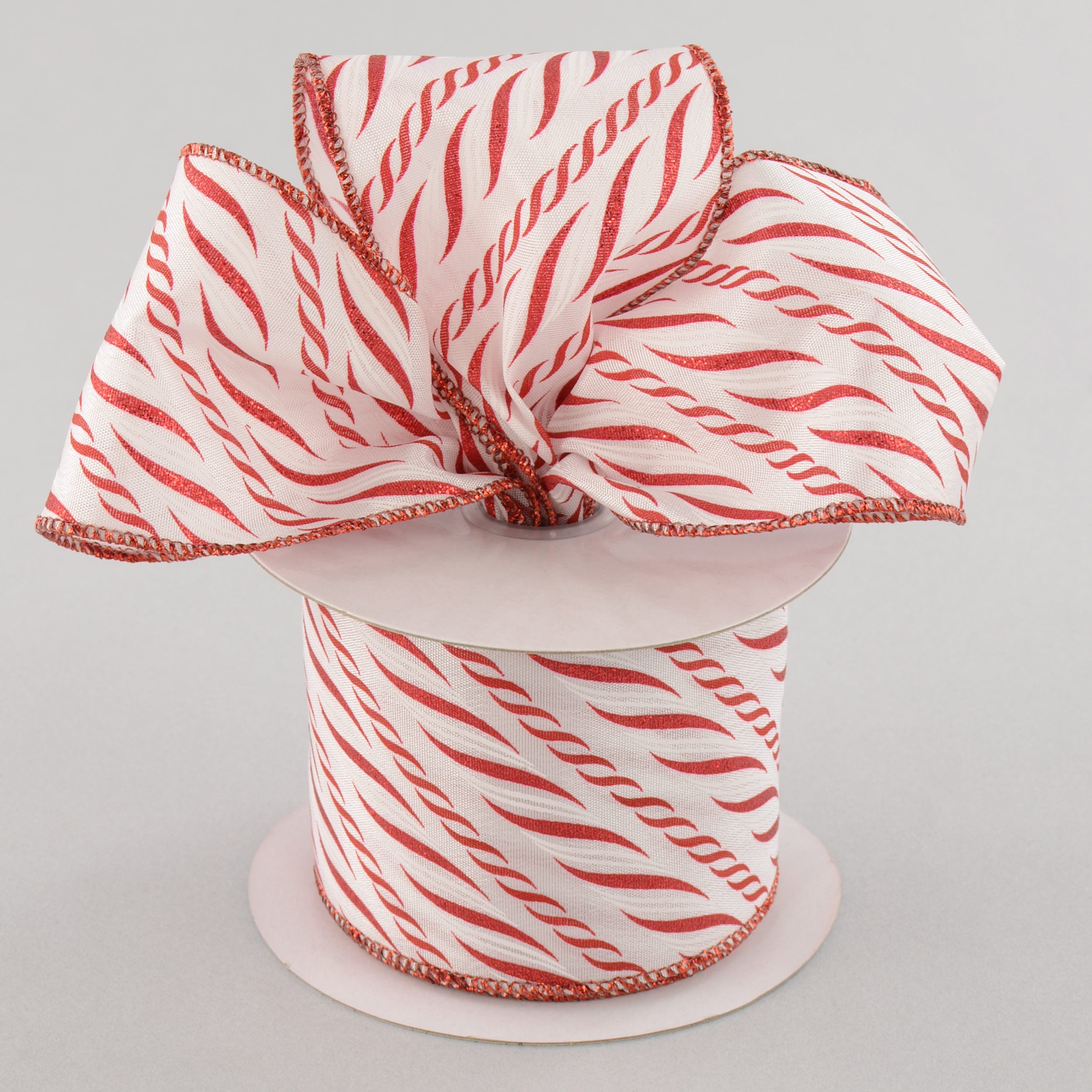 2.5" Red & White Candy Cane Stripes Ribbon (10 Yards) Lifestyle Photo