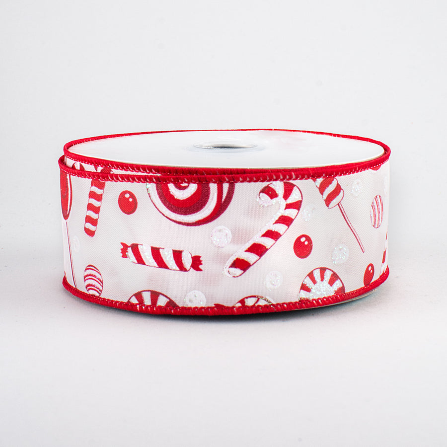 1.5" Red & White Candy Ribbon (10 Yards)