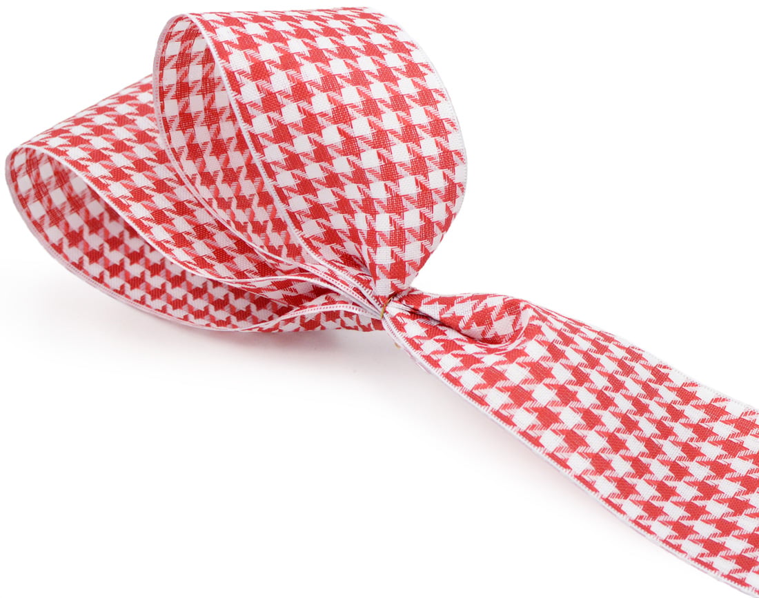 1.5" Red & White Houndstooth Ribbon (10 Yards) detail photo 3
