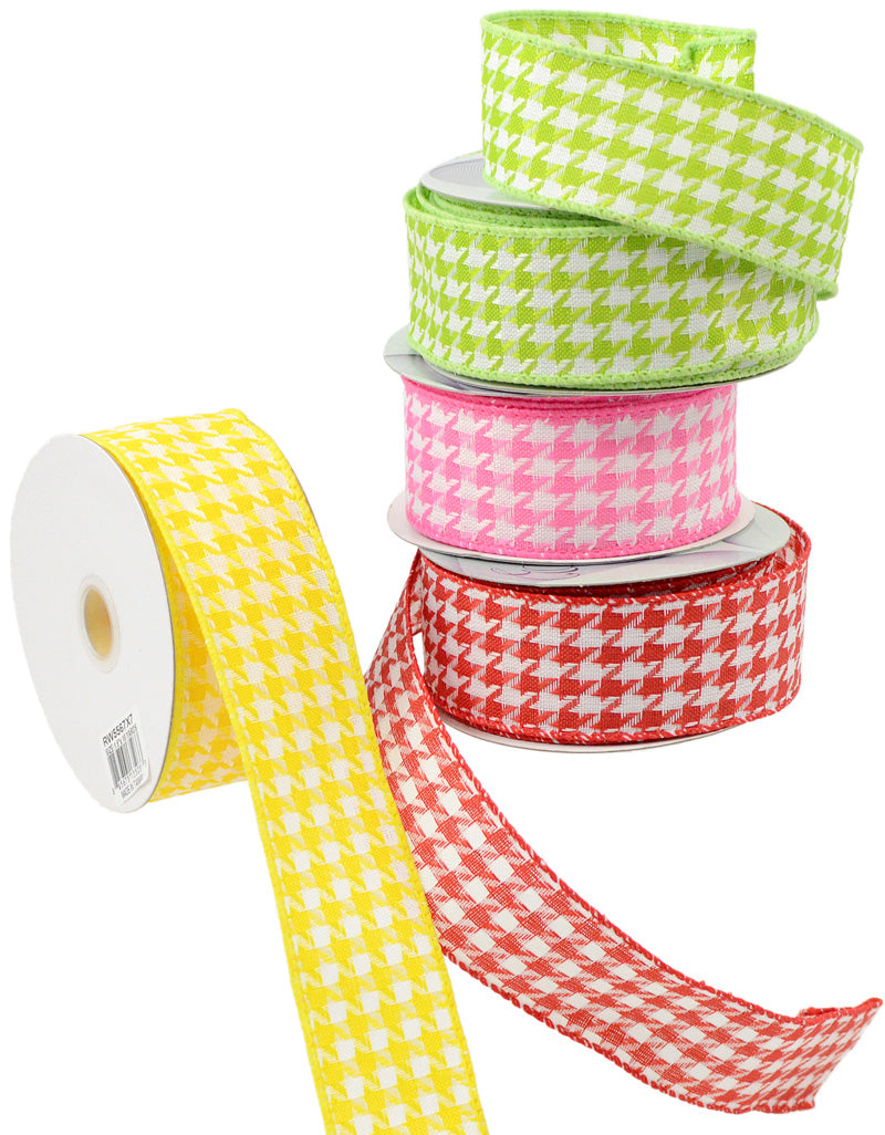 1.5" Red & White Houndstooth Ribbon (10 Yards) detail photo 4