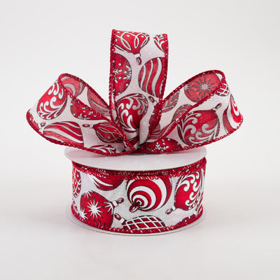 1.5" Red & White Ornaments on Iridescent Ribbon (10 yards) Lifestyle Photo