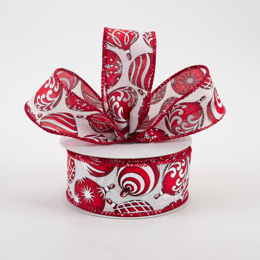 1.5" Red & White Ornaments on Iridescent Ribbon (10 yards) Lifestyle Photo