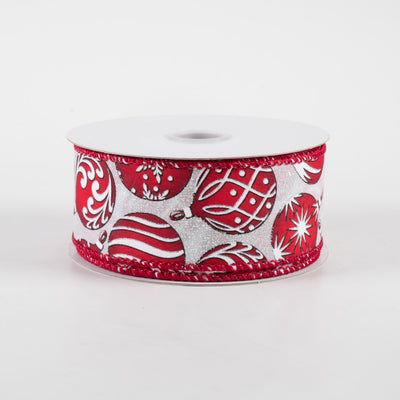 1.5" Red & White Ornaments on Iridescent Ribbon (10 yards)