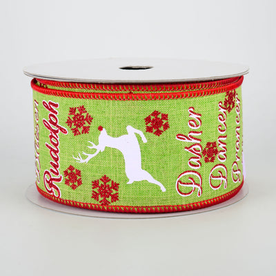 2.5" Reindeer Names Ribbon: Lime (10 Yards)