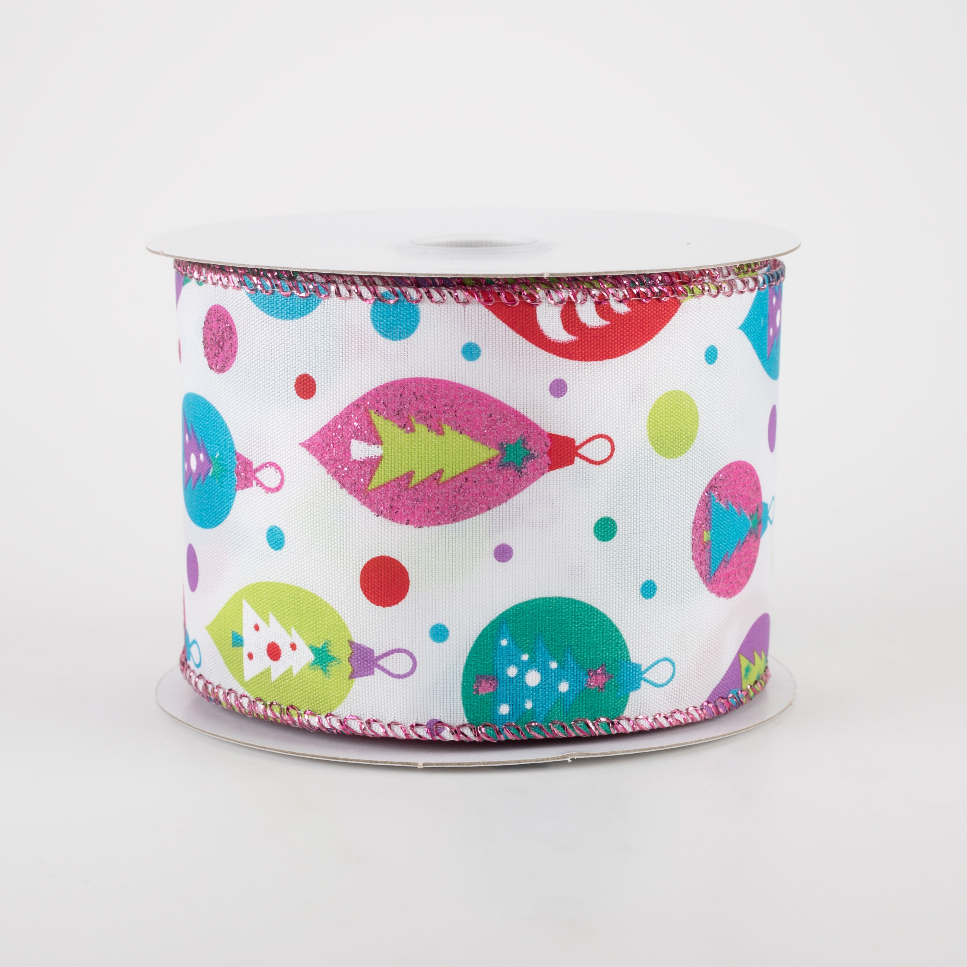 2.5" Retro Christmas Ornament Ribbon: Lime, Fuchsia, Turquoise (10 Yards)