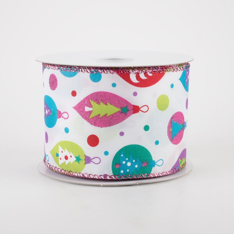 2.5" Retro Christmas Ornament Ribbon: Lime, Fuchsia, Turquoise (10 Yards)