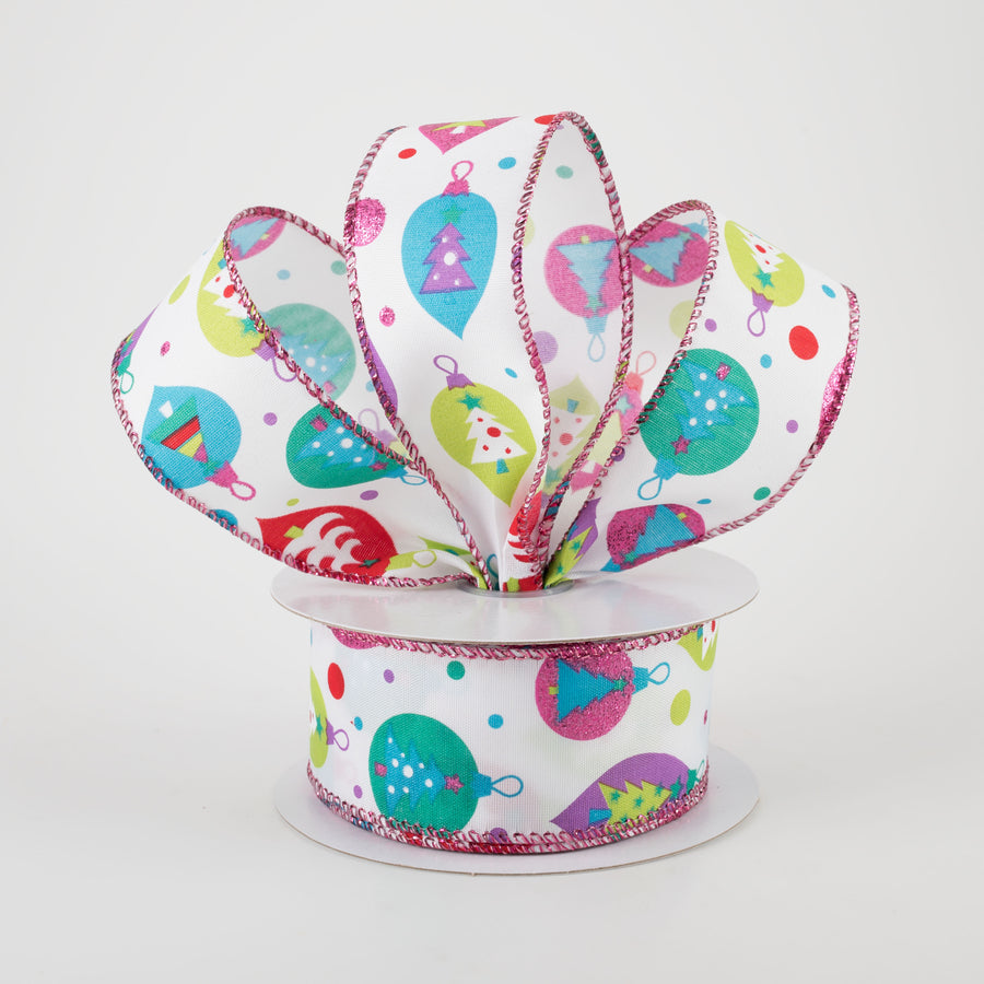 1.5" Retro Christmas Ornament Ribbon: Lime, Fuchsia, Turquoise (10 Yards) Lifestyle Photo