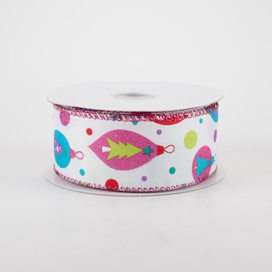 1.5" Retro Christmas Ornament Ribbon: Lime, Fuchsia, Turquoise (10 Yards)