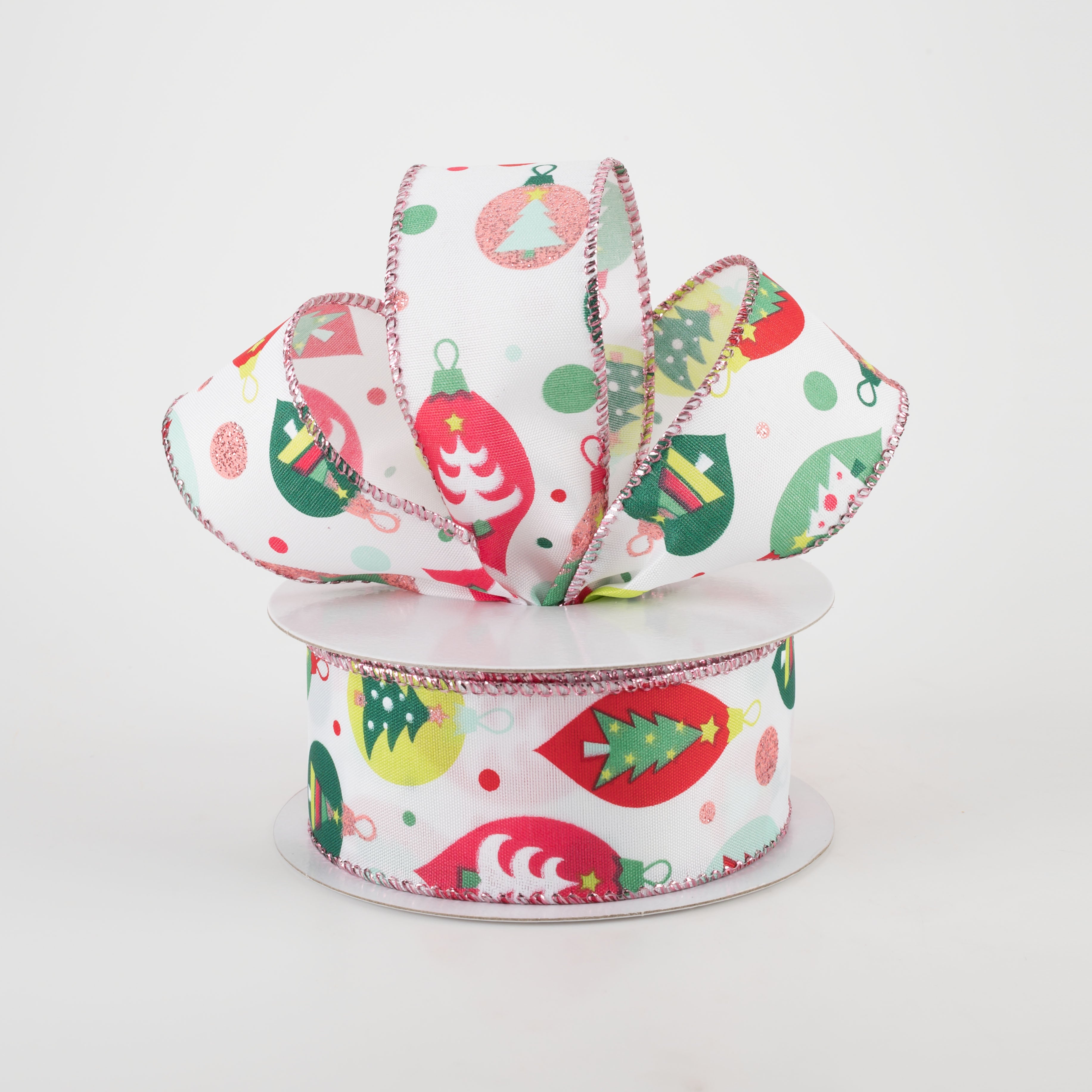 1.5" Retro Christmas Ornament Ribbon: Peach, Mint (10 Yards) Lifestyle Photo