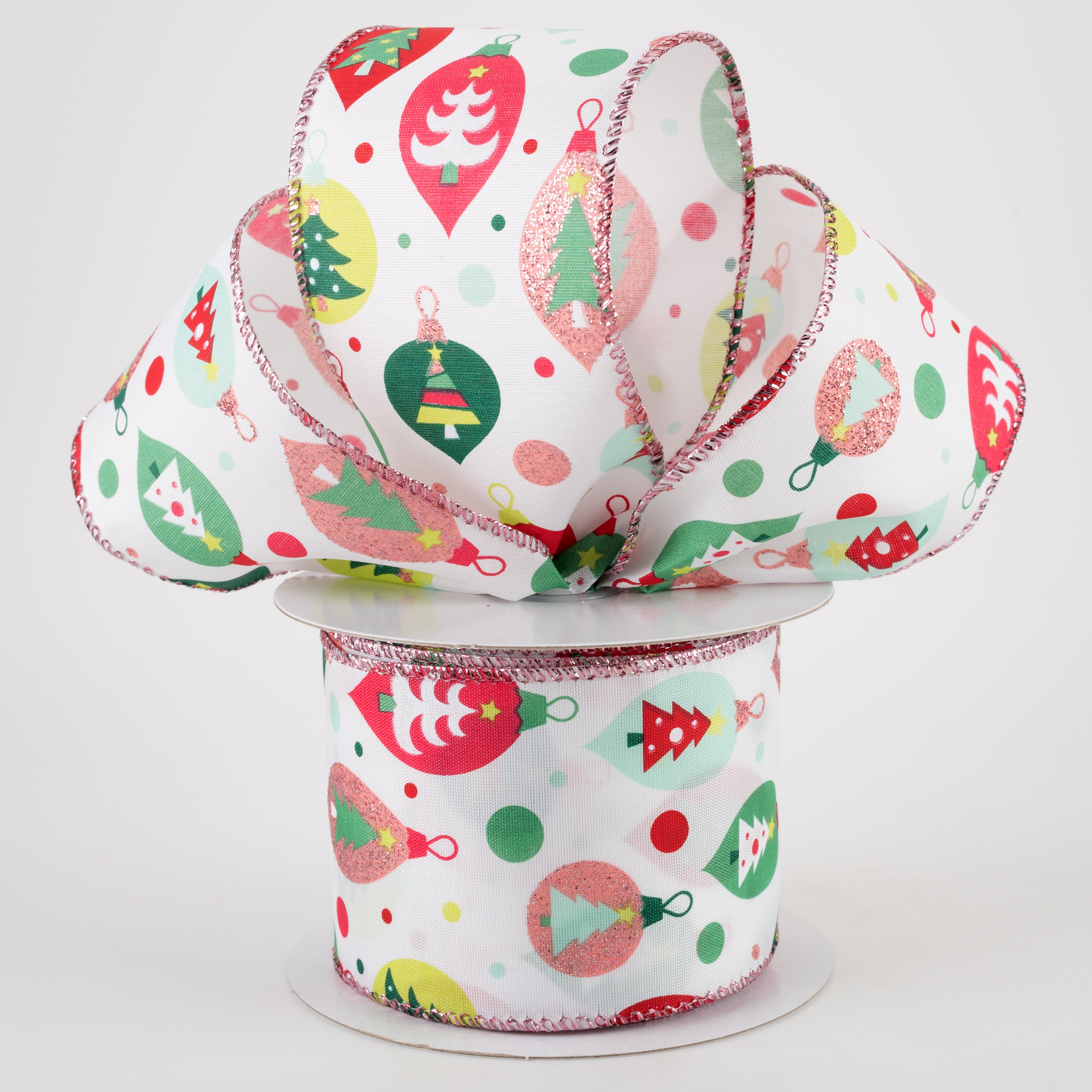 2.5" Retro Christmas Ornament Ribbon: Peach, Mint (10 Yards) Lifestyle Photo