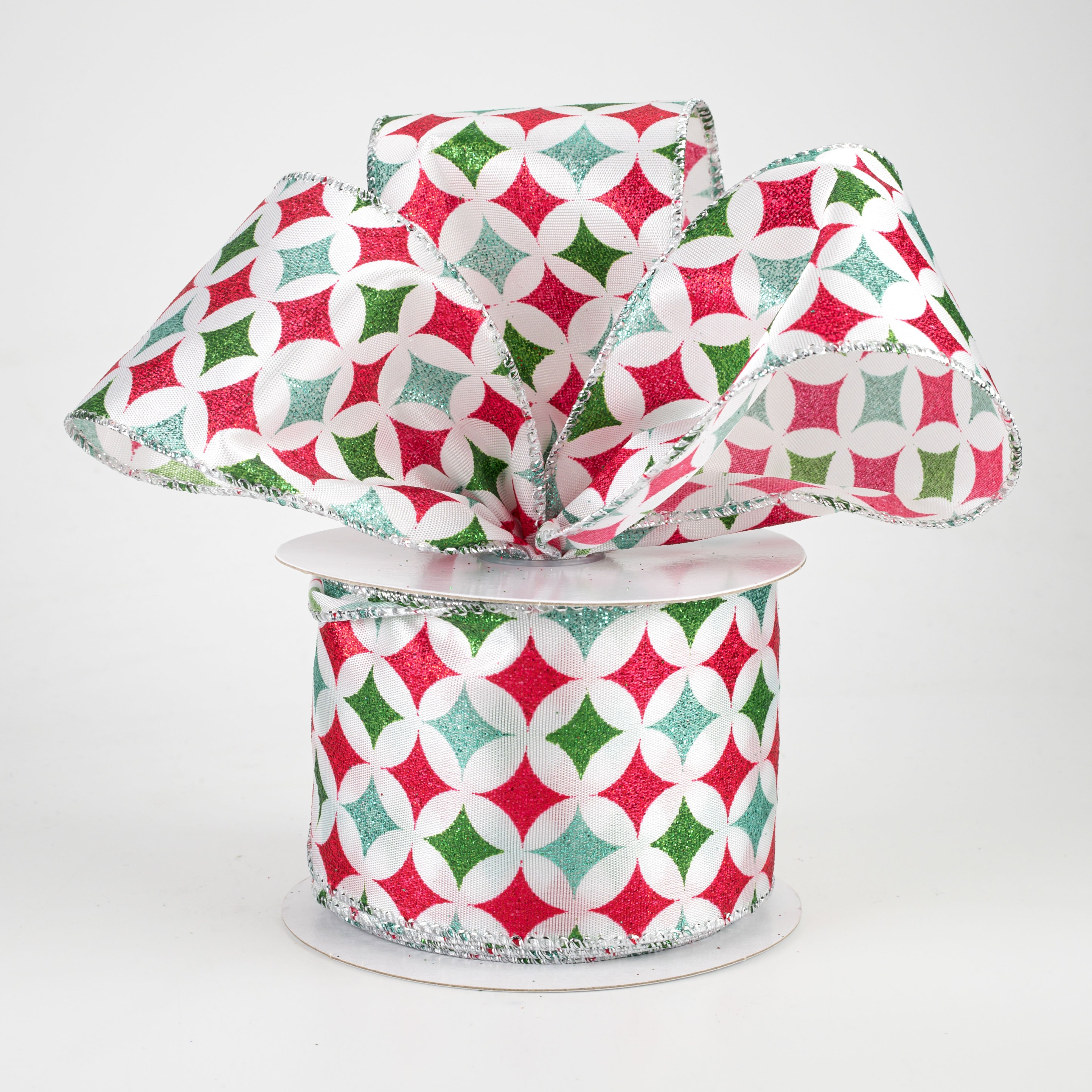2.5" Retro Star Diamond Ribbon: Red, Mint, Emerald (10 Yards) Lifestyle Photo