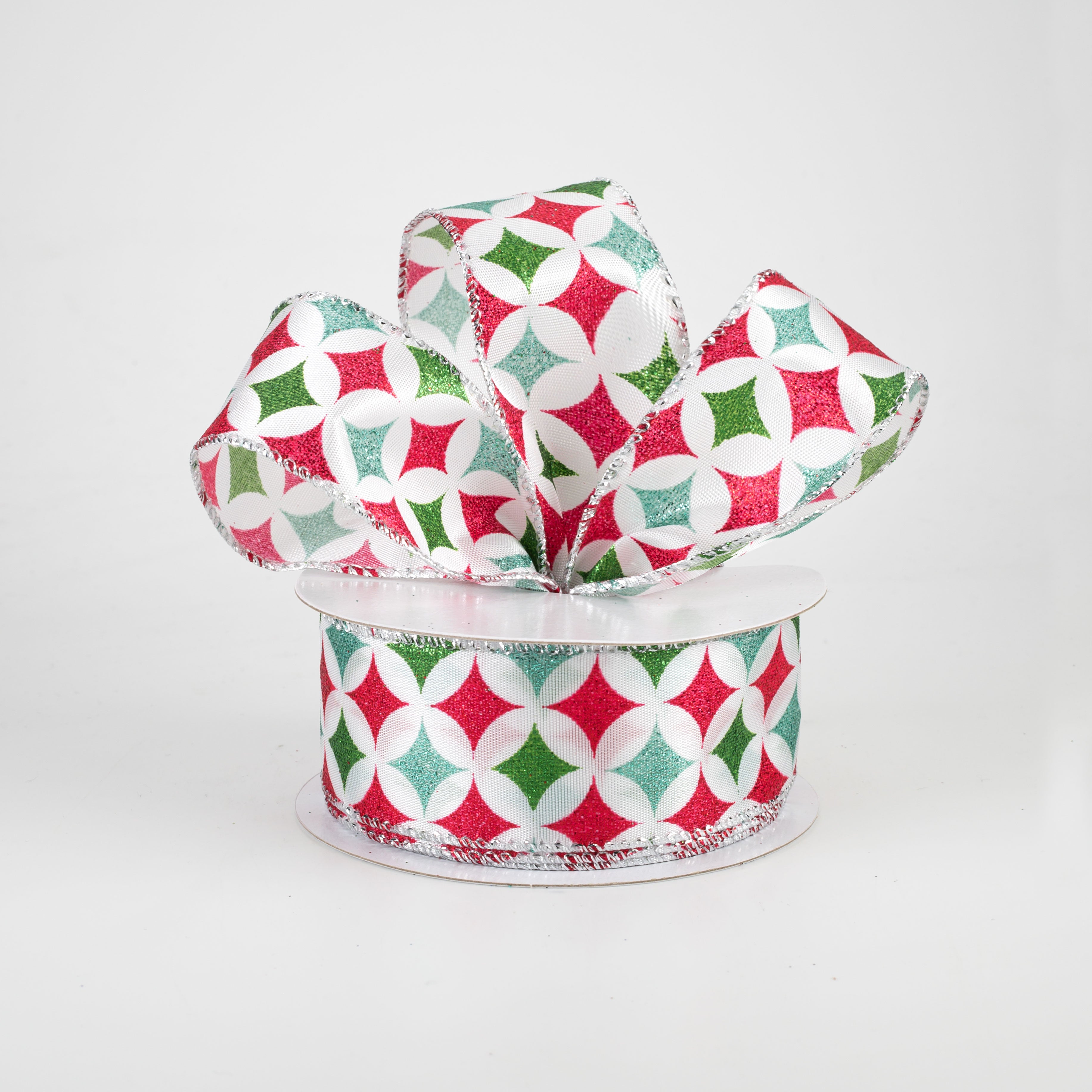 1.5" Retro Star Diamond Ribbon: Red, Mint, Emerald (10 Yards) Lifestyle Photo