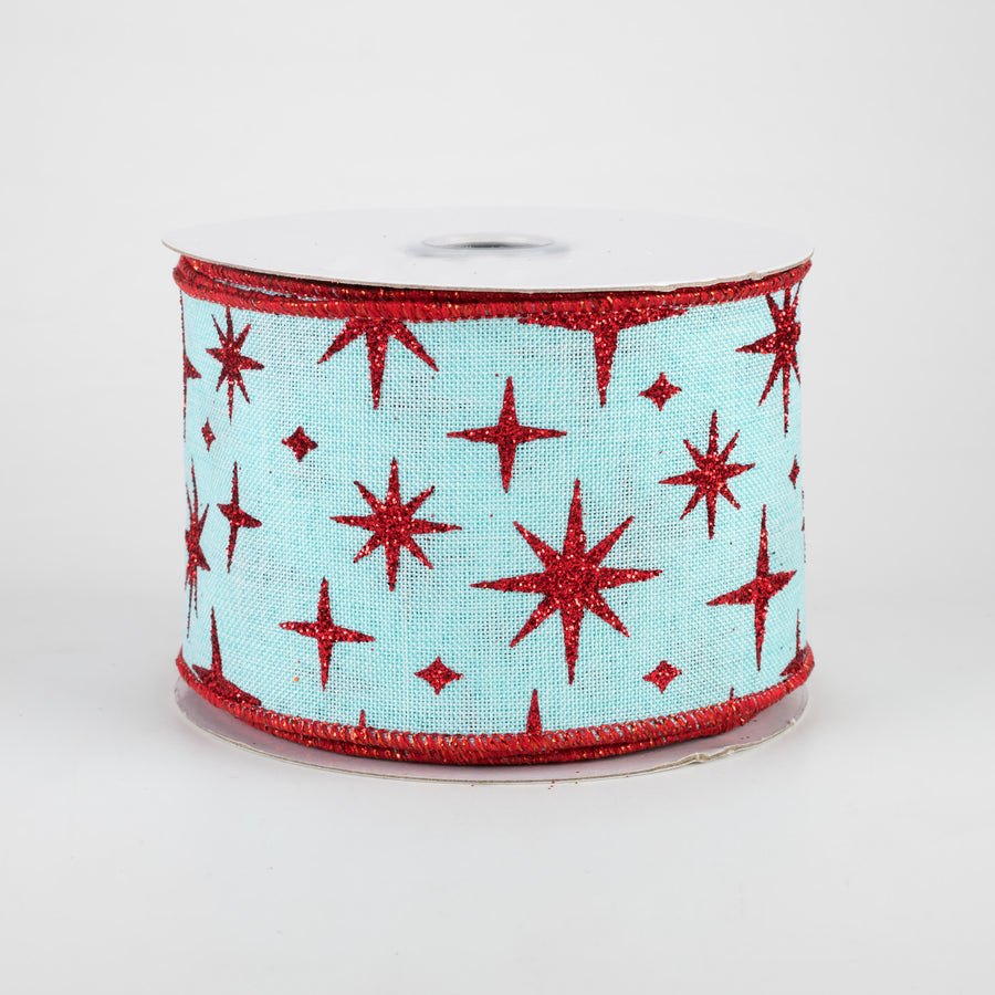 2.5" Retro Stars Ribbon: Ice Blue & Red (10 Yards)