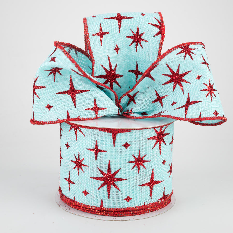 2.5" Retro Stars Ribbon: Ice Blue & Red (10 Yards) Lifestyle Photo