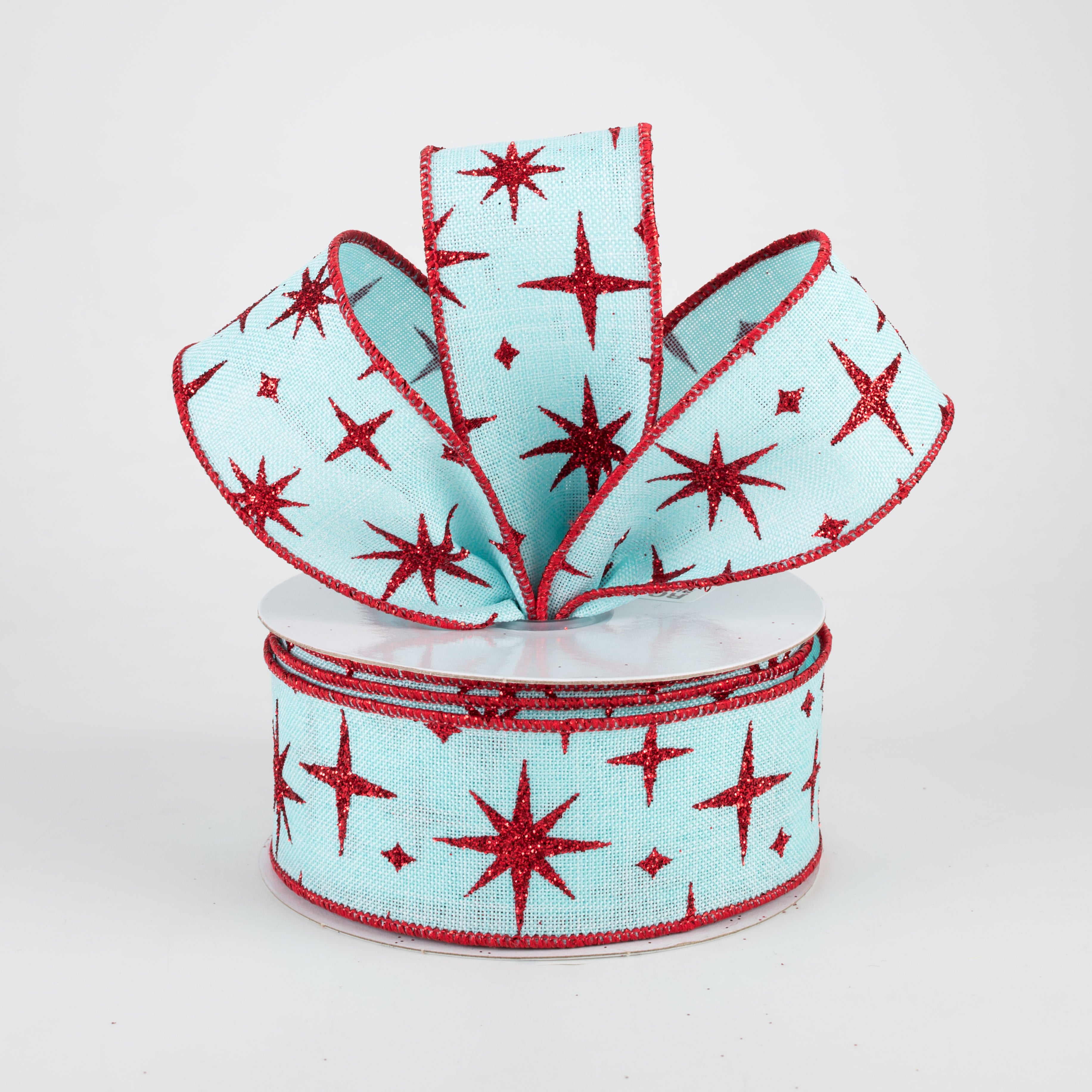 1.5" Retro Stars Ribbon: Ice Blue & Red (10 Yards) Lifestyle Photo