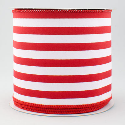 4" Vertical Stripe Satin Ribbon: Red & White (10 Yards)