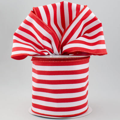 4" Vertical Stripe Satin Ribbon: Red & White (10 Yards)