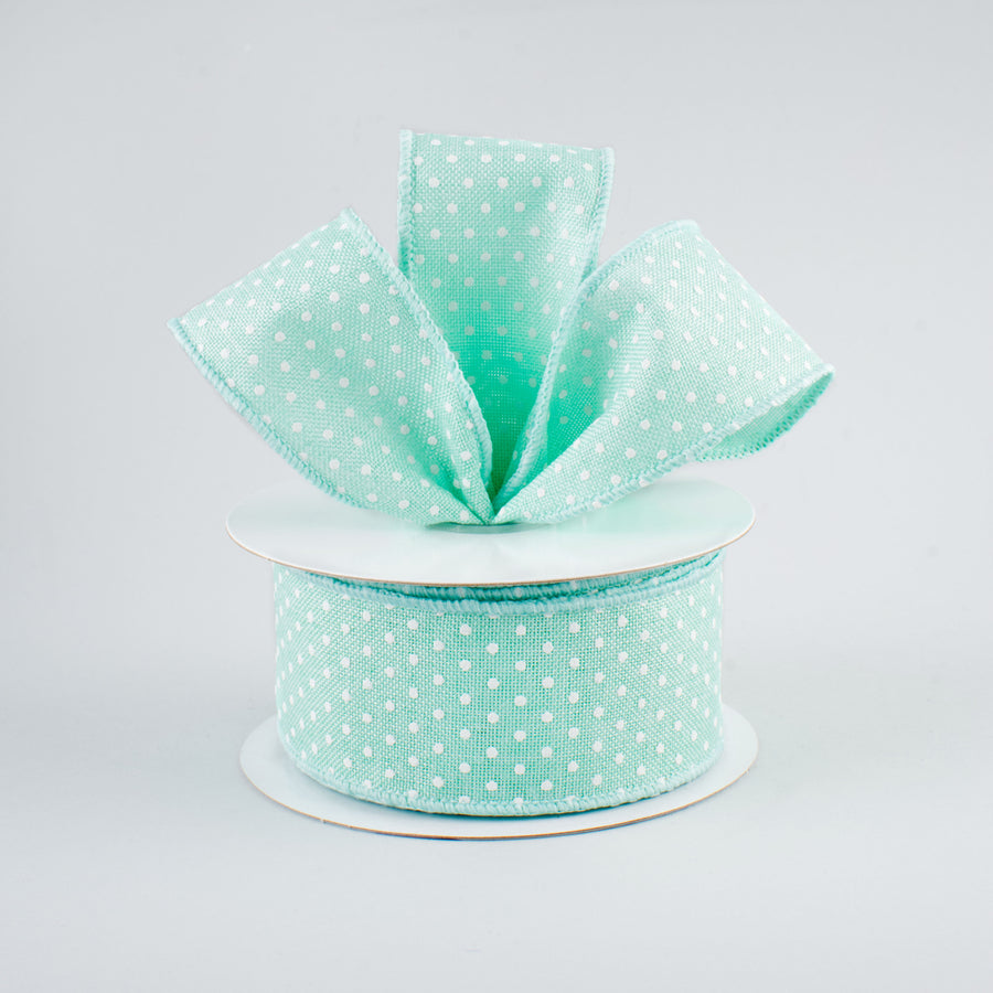 1.5" Swiss Dots Ribbon: Mint Green & White (10 Yards)