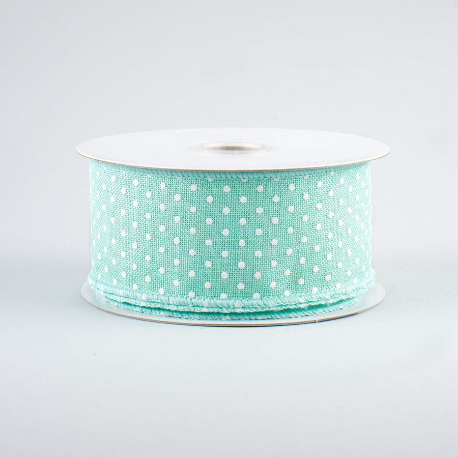 1.5" Swiss Dots Ribbon: Mint Green & White (10 Yards)