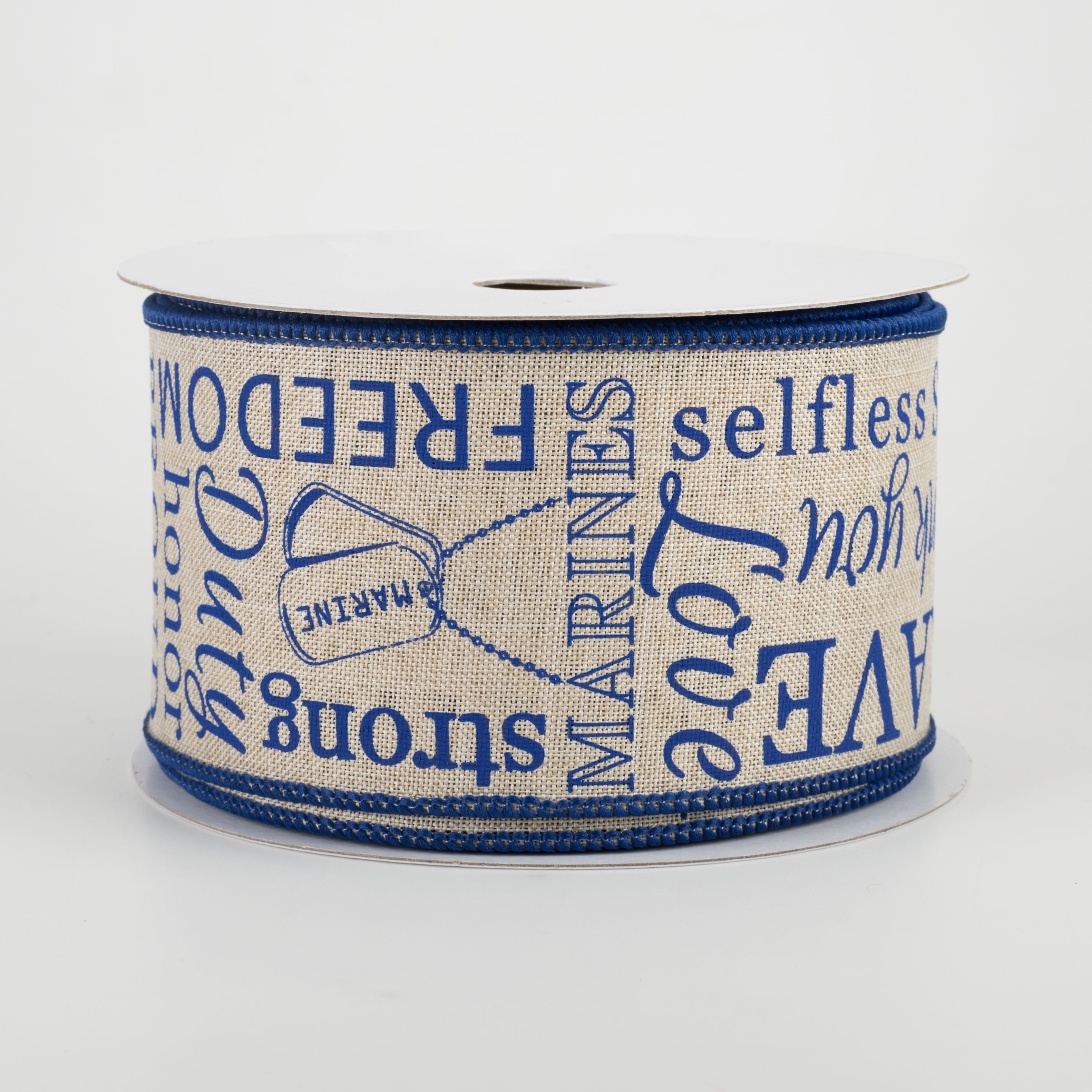 2.5" Marines Ribbon: Light Natural & Blue (10 Yards)