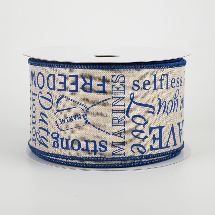 2.5" Marines Ribbon: Light Natural & Blue (10 Yards)