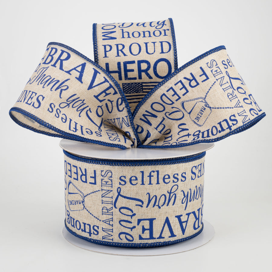 2.5" Marines Ribbon: Light Natural & Blue (10 Yards)