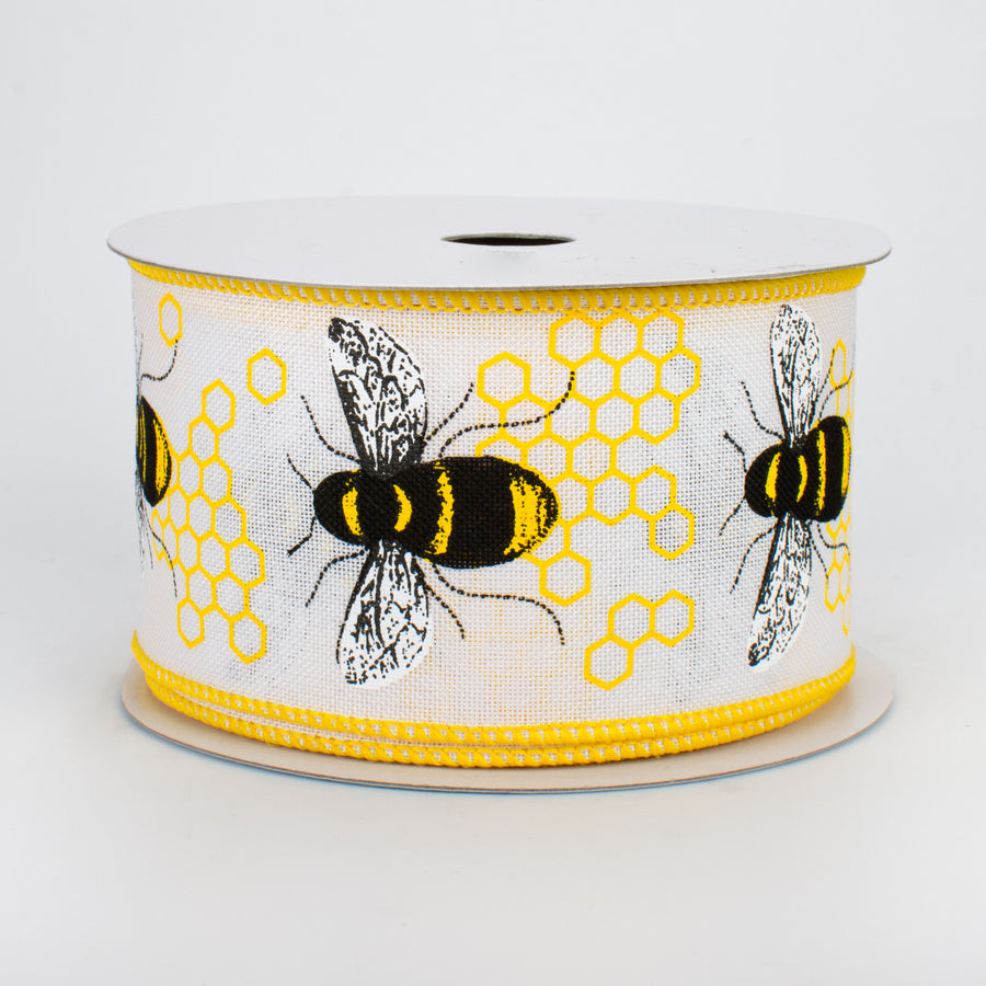 2.5" Honey Bee Ribbon: White (10 Yards)