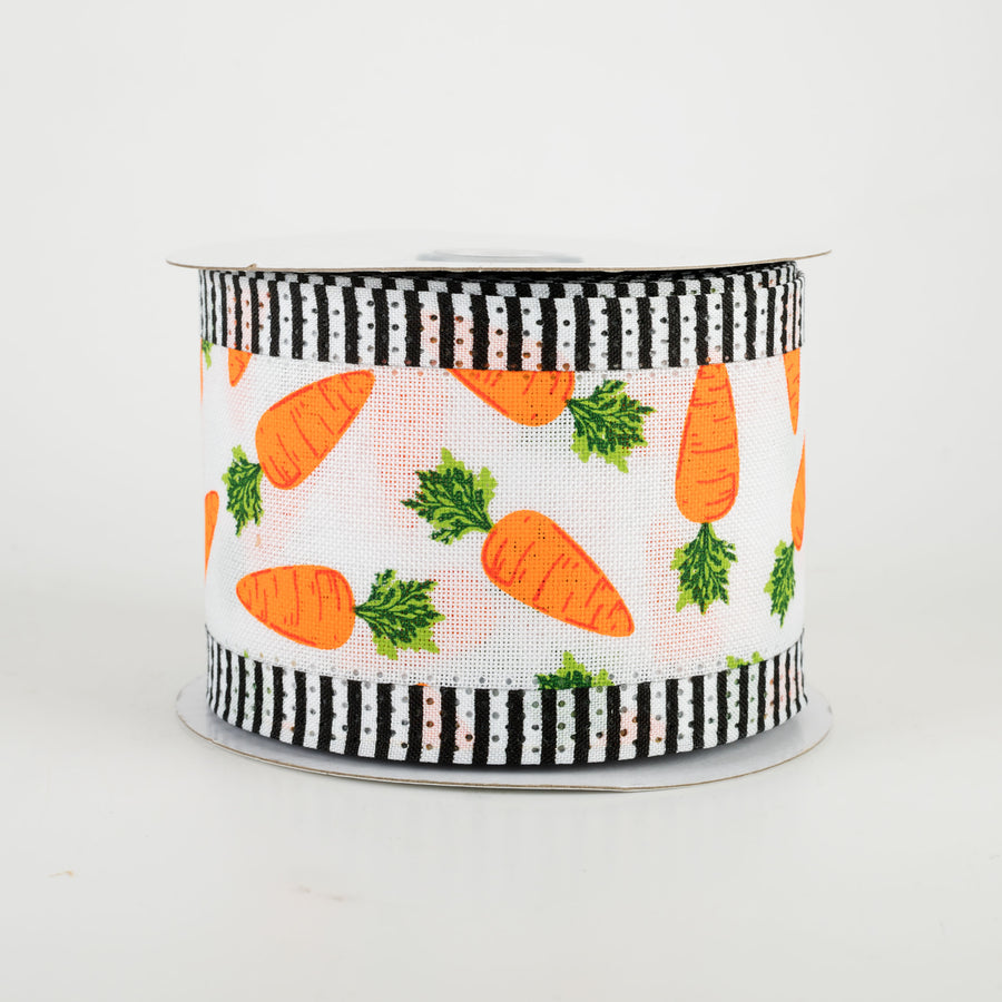 2.5" Carrots Thin Stripe Edge Ribbon: White (10 Yards)
