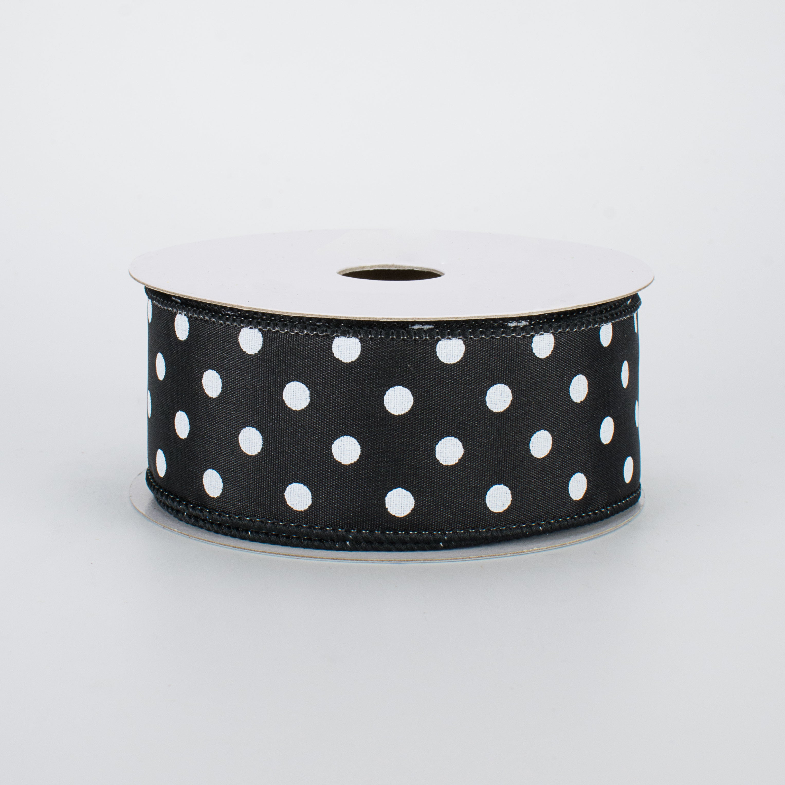 1.5" White Polka Dot Ribbon: Black (10 Yards)