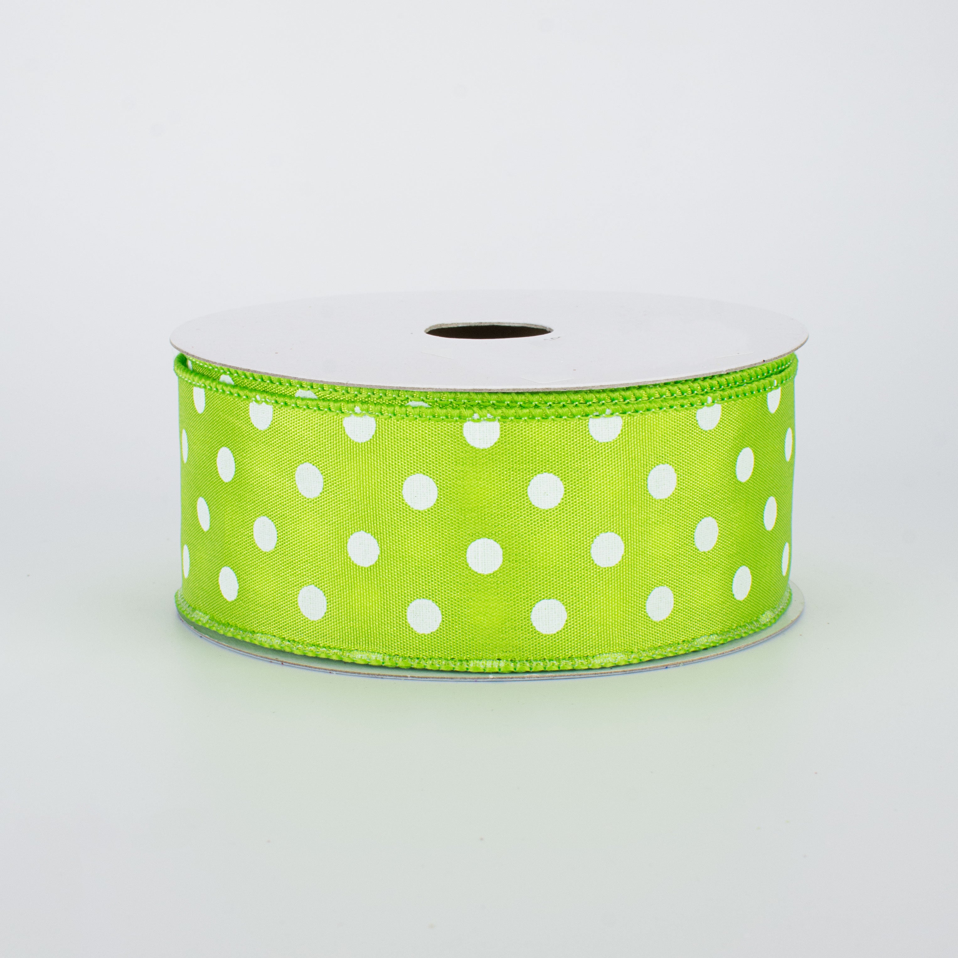 1.5" White Polka Dot Ribbon: Lime Green (10 Yards)