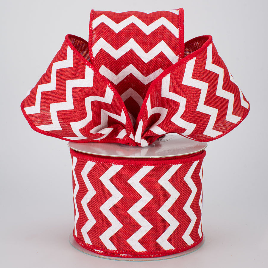 2.5" Canvas Chevron Ribbon: Red & White (10 Yards)