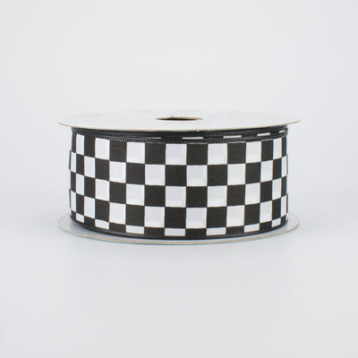 1.5" Black and White Check Ribbon (10 Yards)