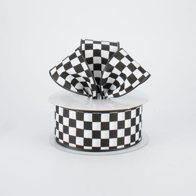 1.5" Black and White Check Ribbon (10 Yards)