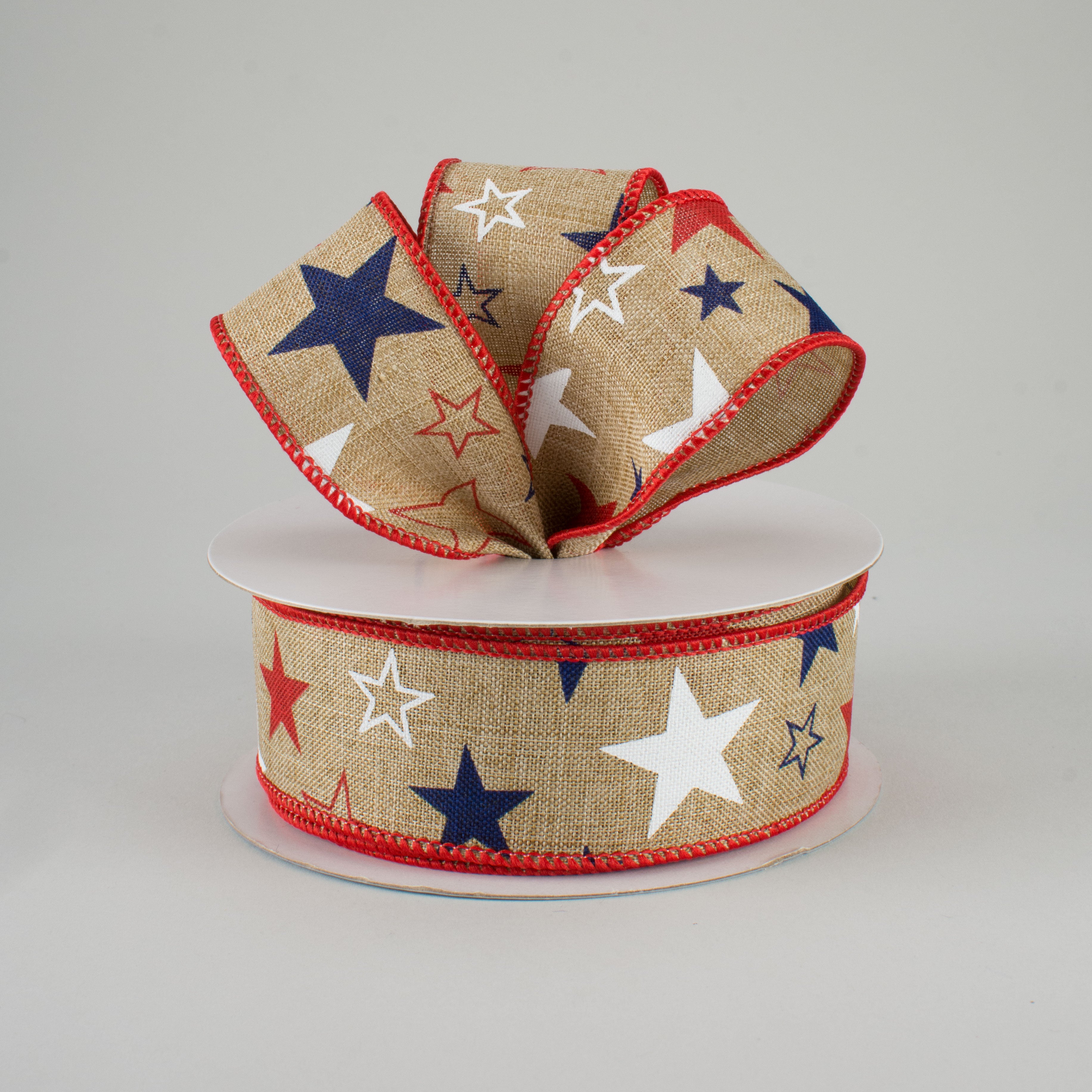 1.5" Royal Canvas Stars Ribbon: RWB (10 Yards)