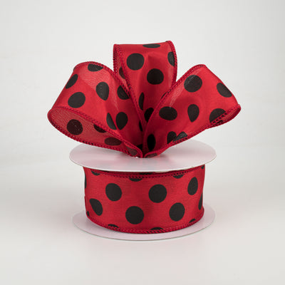 1.5" Big Polka Dot Ribbon: Red & Black (10 Yards)