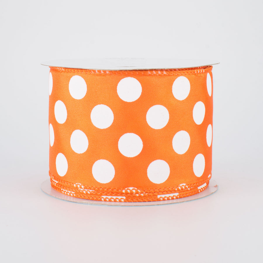 2.5" Big Polka Dot Ribbon: Orange/White (10 yards)