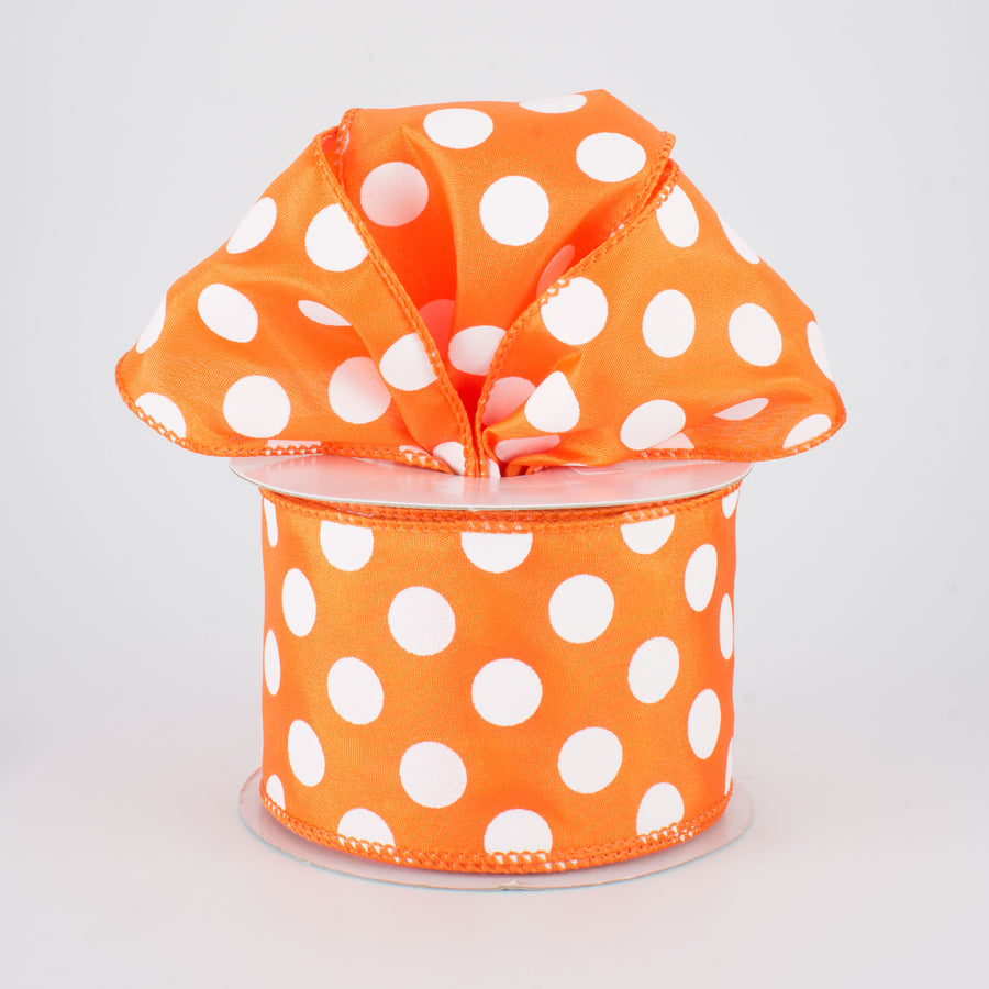 2.5" Big Polka Dot Ribbon: Orange/White (10 yards)