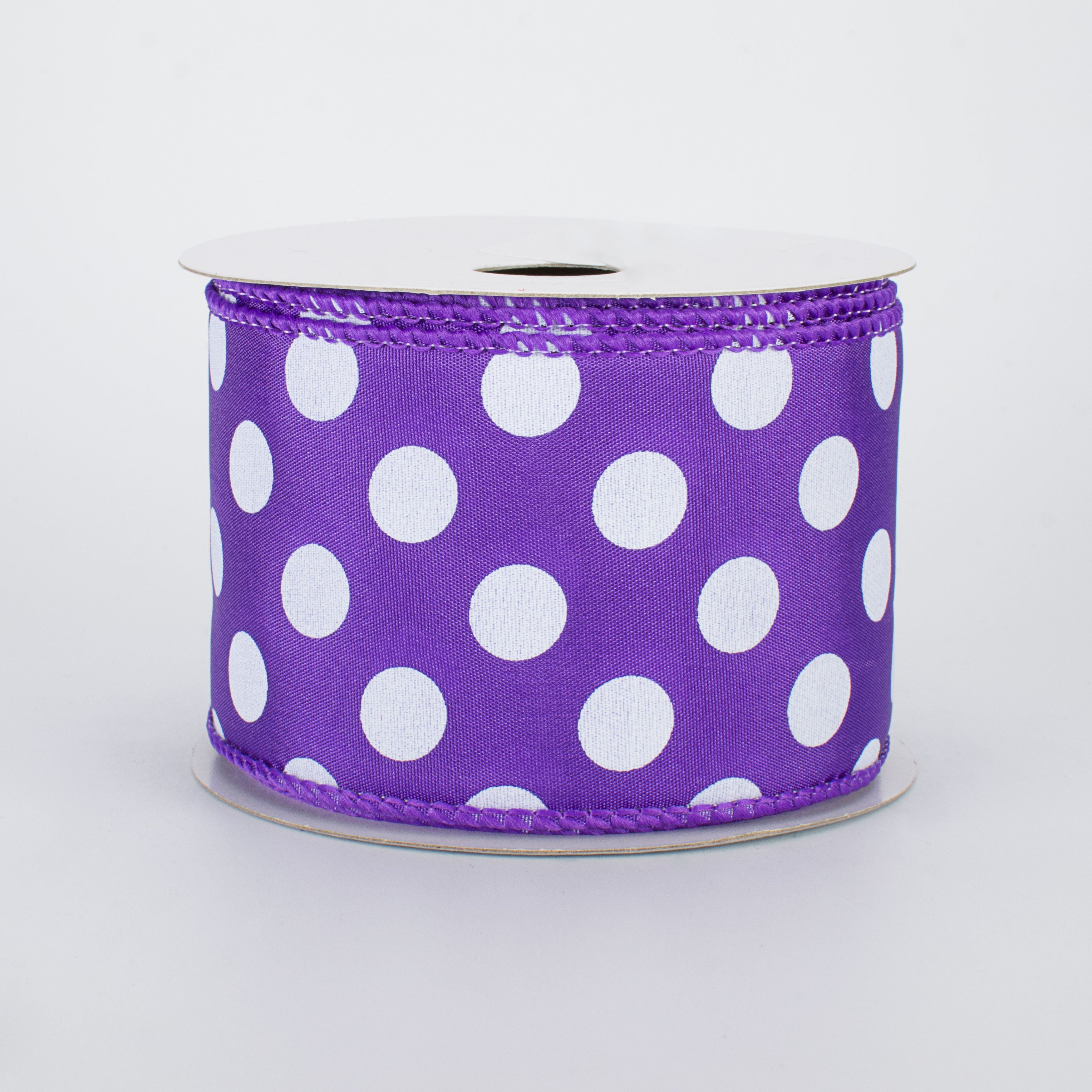2.5" Big Polka Dot Ribbon: Purple/White (10 Yards)
