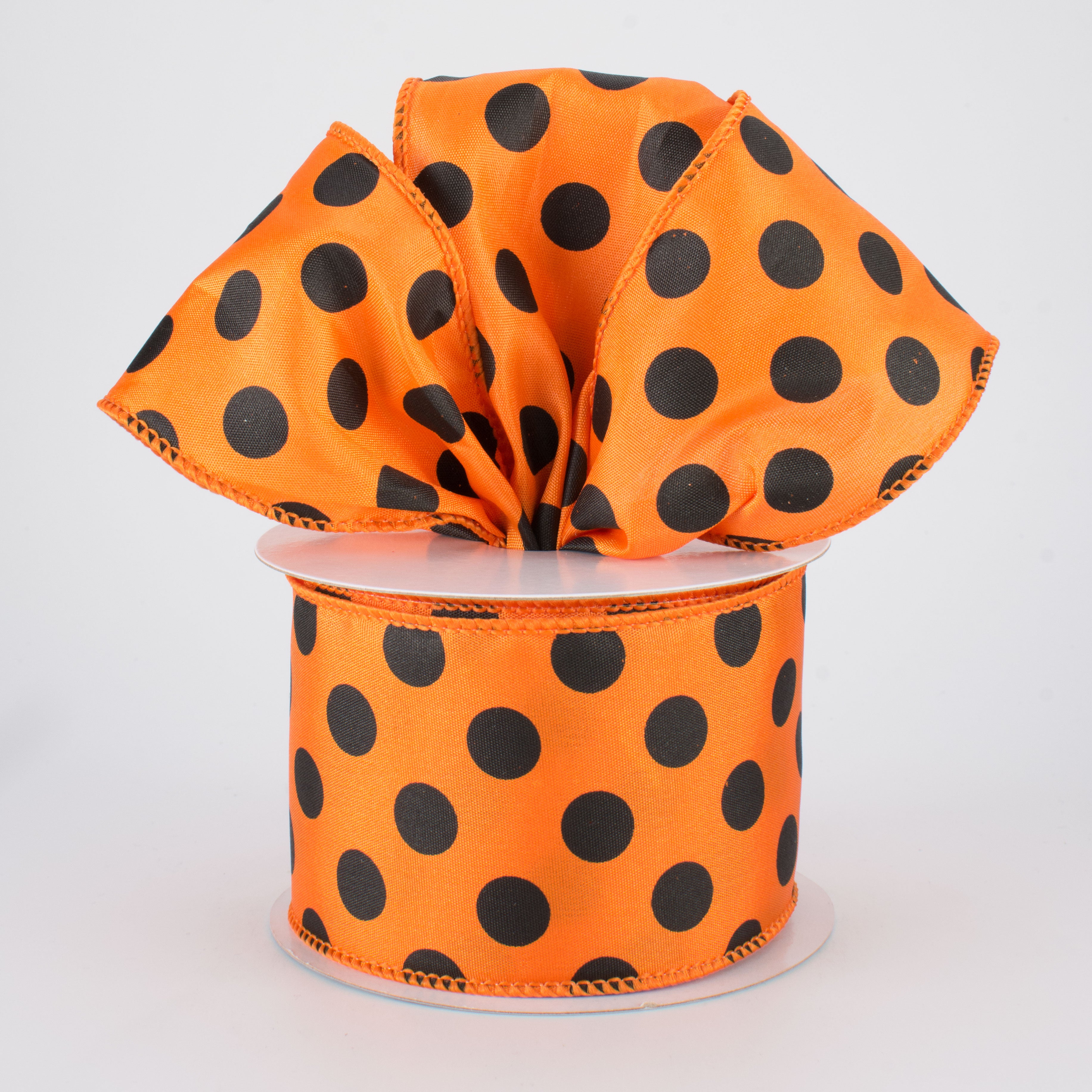 2.5" Big Polka Dot Ribbon: Orange & Black (10 Yards)