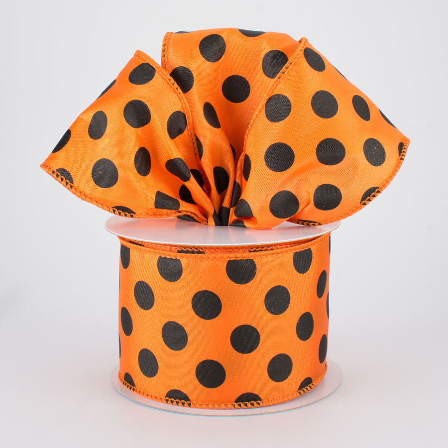 2.5" Big Polka Dot Ribbon: Orange & Black (10 Yards)
