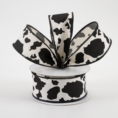 1.5" Cowhide Print Ribbon: Black & Ivory (10 Yards)