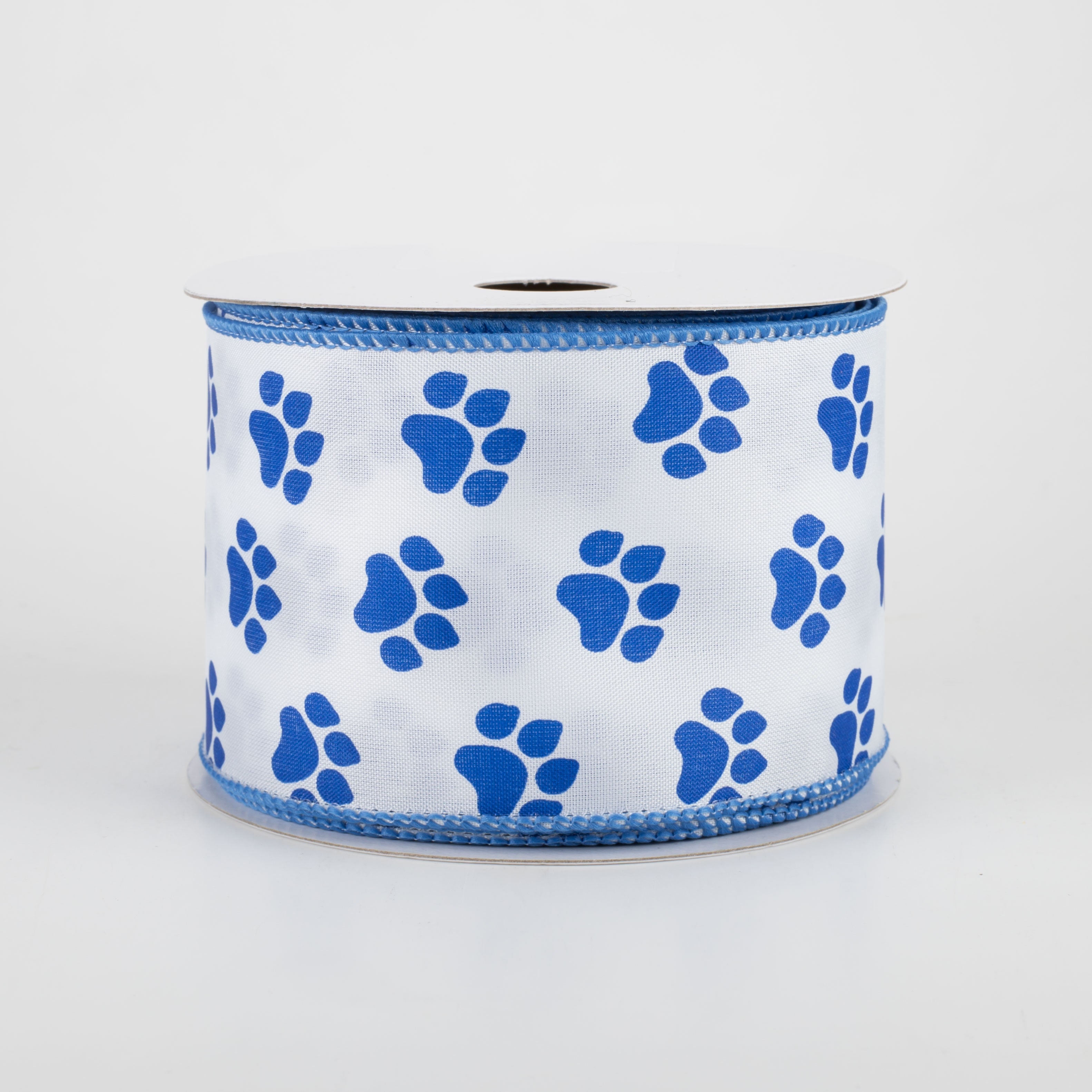 2.5" Satin Paw Print Ribbon: Blue & White (10 Yards)