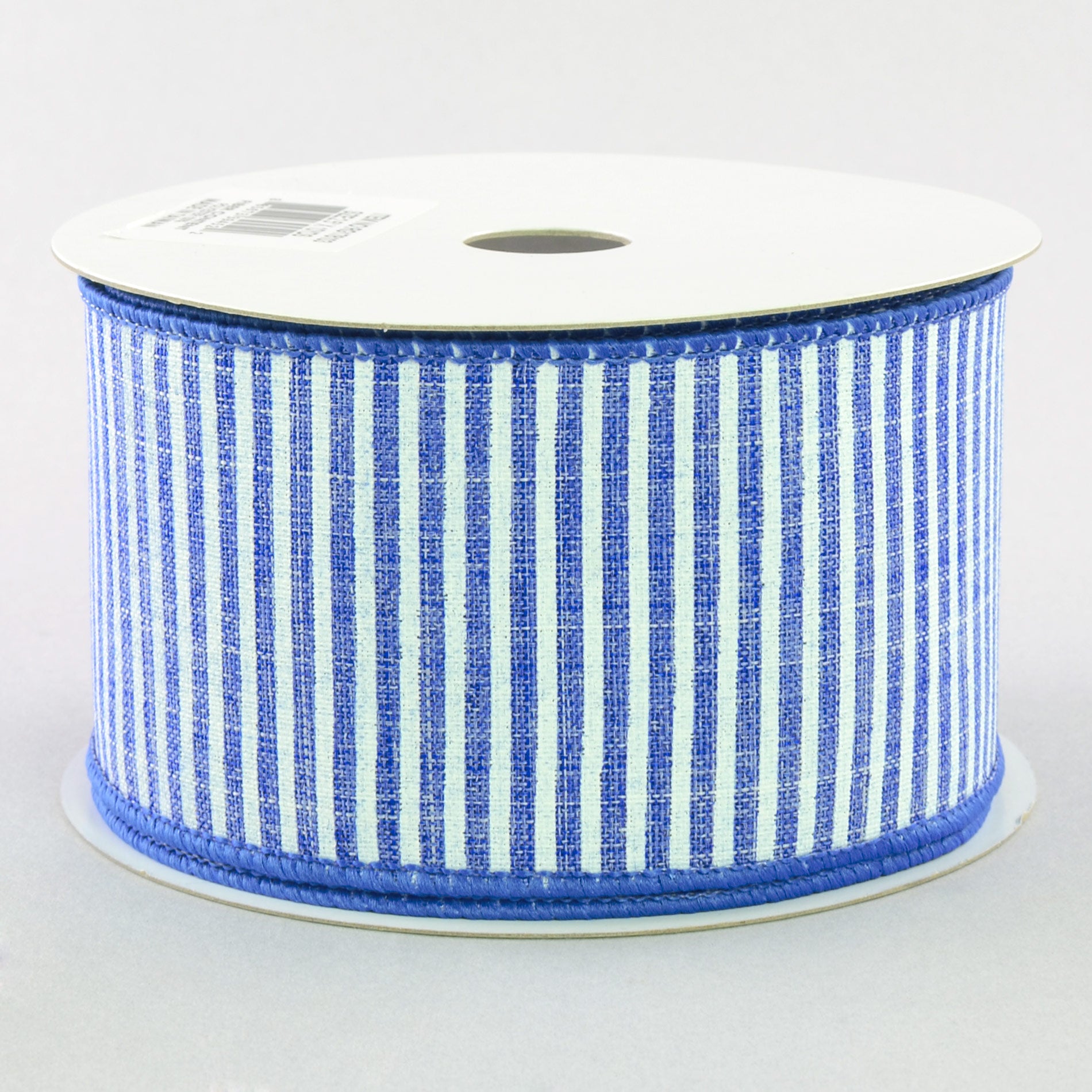 2.5" Royal Canvas Pinstripe Ribbon: Blue & White (10 Yards)