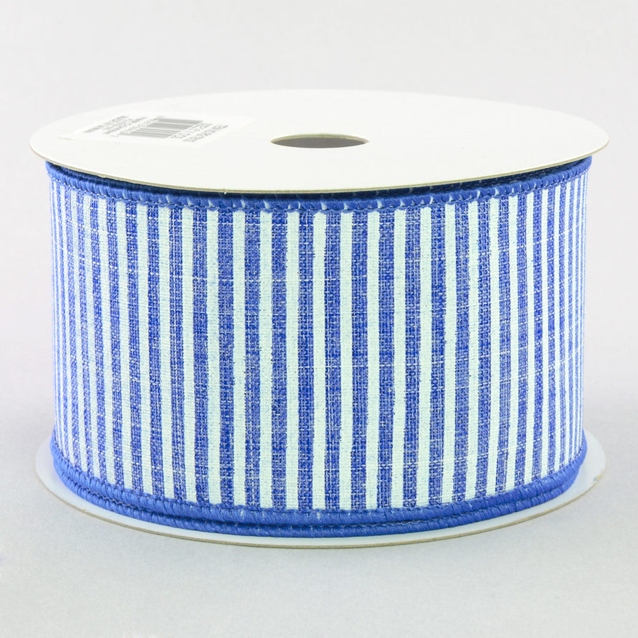 2.5" Royal Canvas Pinstripe Ribbon: Blue & White (10 Yards)