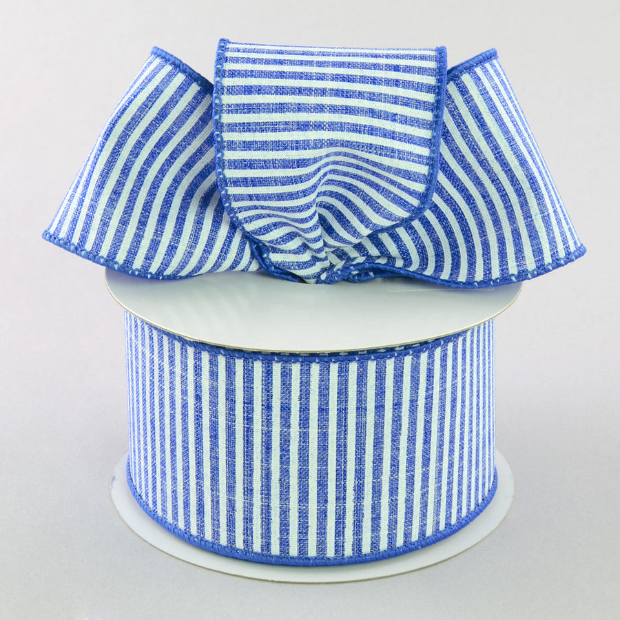 2.5" Royal Canvas Pinstripe Ribbon: Blue & White (10 Yards)