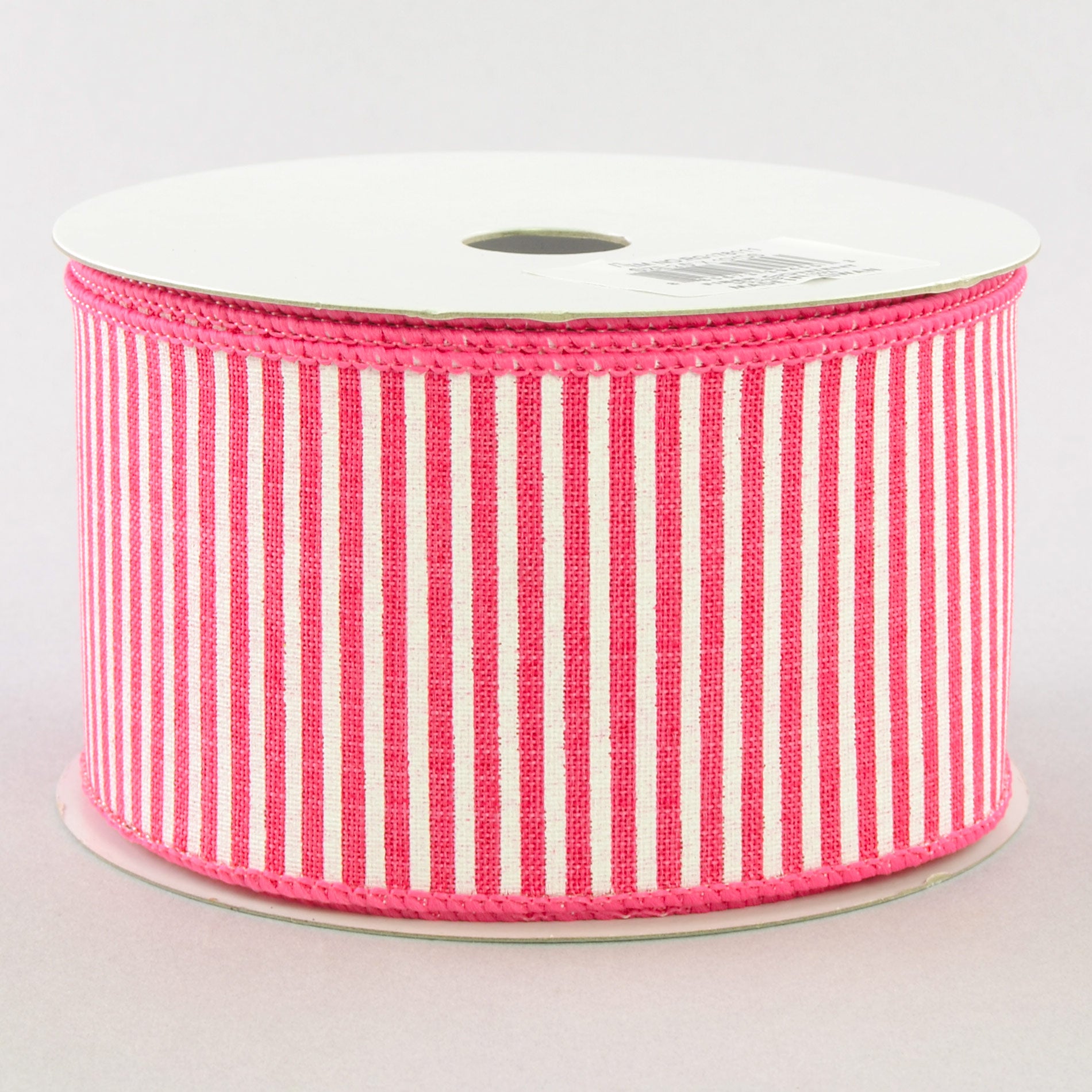 2.5" Royal Canvas Pinstripe Ribbon: Hot Pink & White (10 Yards)