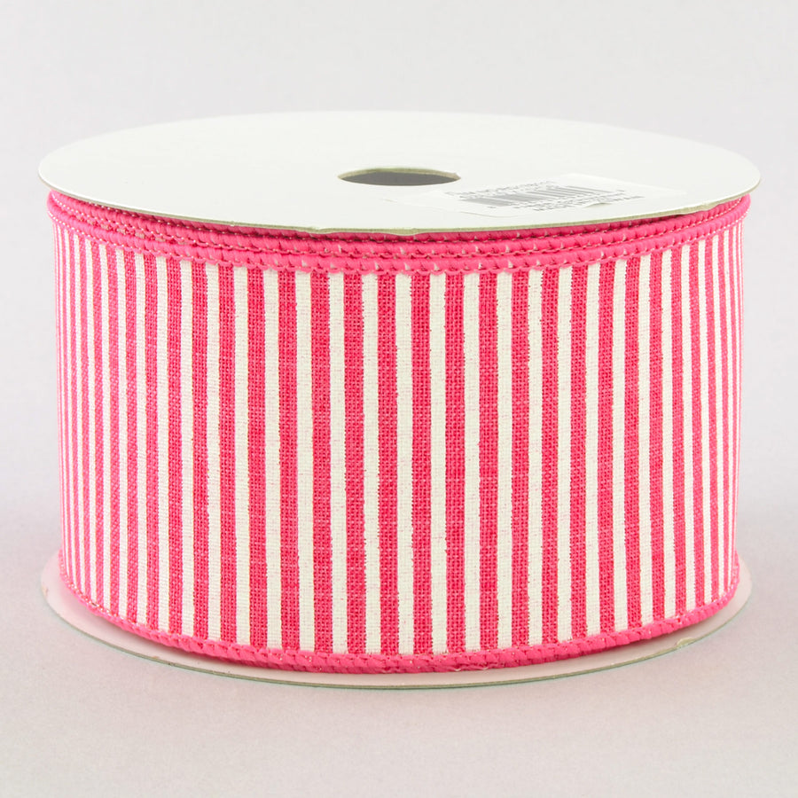 2.5" Royal Canvas Pinstripe Ribbon: Hot Pink & White (10 Yards)