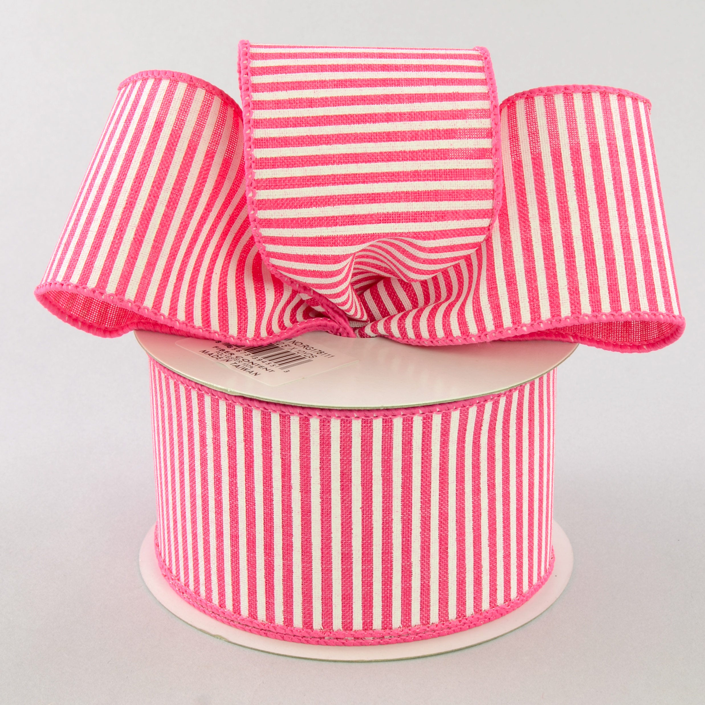 2.5" Royal Canvas Pinstripe Ribbon: Hot Pink & White (10 Yards)
